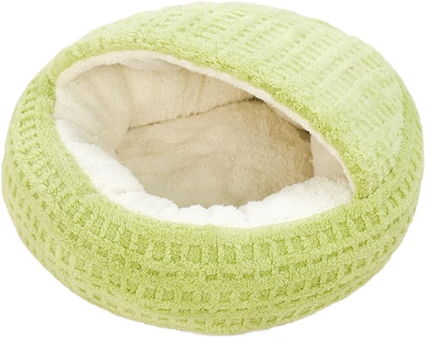 Plush Cat Bed Hooded Semi Enclosed Shell Shaped Pet Nest Cozy Warming Anti-Slip Small Dog Bed for Puppy and Kitten - Image 2