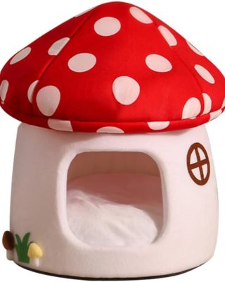 Mushroom Shape Cat House Cow Shape Cats Cave Bed Semi-Enclosed Cave-Style Warm Cat House Pet Nest for Cats Small Dogs