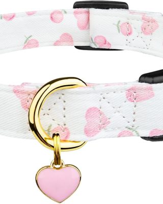 Cotton Handmade Dog Collar Cute and Distinctive Patterns White and Pink Love Heart with Pendant for Girl Boy Dogs Collars M
