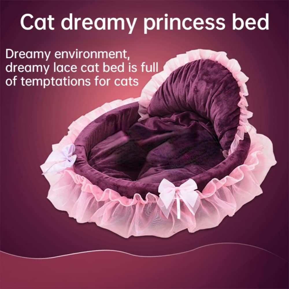 Cute Cat Bed Heart-Shaped Cat Nest Lace Lace Princess Nest Cotton Velvet Warm Soft Cat Sofa Bed Suitable for Cats and Dogs to Spend The Warm Winter (L,Pink) - Image 2
