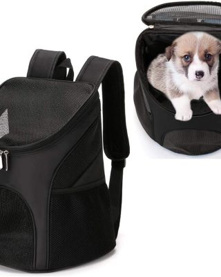 Dog Carrier Backpack Breathable for Small Pets/Cats/Puppies, Pet Carrier Bag with Mesh Ventilation, Safety Features and Cushion Back Support, for Traveling, Hiking, Camping, Walking & Outdoor, Black