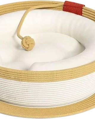 Cat Nest Bed - Scratching Basket Coffee Cup Shape with Pad,Cotton Rope Woven Warm Pet Sleeping Bed | for Living Room Study Home Garage Bedroom Indoor