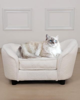 Pet Sofa Bed, Velvet Pet Couch Chair with Removeable & Washable Cushion for Small Dogs & Cats (white)