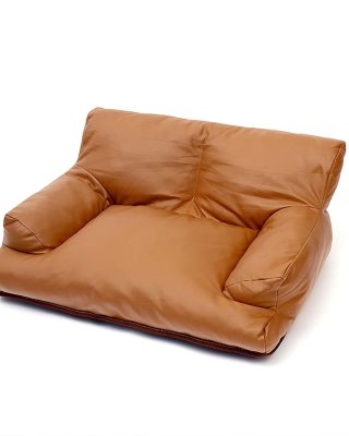 Pet Sofa Bed, Vintage Cat Dog Faux Leather Sofa with Non-Slip Bottom for Dogs Cats (Brown, Medium)