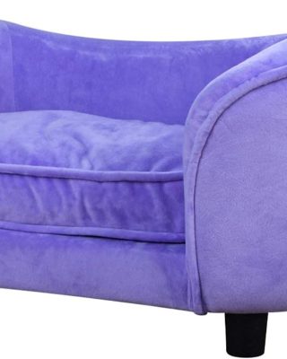 Pet Bed Sofa, Velvet Couch with Removeable Washable Cushion for Small Dog Cat (Purple)