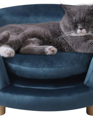 Dog Sofas and Chairs/Dog Beds with Soft Velvet Fabric/Durable Pet Sofa Bed/Wooden Frame Cat Bed/Dog Couch with Washable Comfortable Cushion for Small Dog Rest Using (Blue)