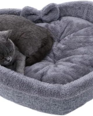 Cute Heart-Shaped Cat Nest Cotton Fleece Warm Soft Cat Dog Bed - M, Grey