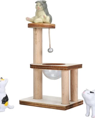 Miniature Cat Climbing Tower DIY Assembly, Cat Figurine Playset, Dollhouse Cat Tree, Unique and Eye Catching with Adorable Cat Tree, Cat Climbing Frame Dollhouse Toys
