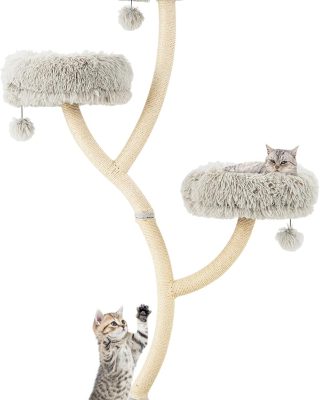 70" Tall Cat Tree, Cat Tower with Scratching Posts and Board, Multi-Level Cat Tower for Large Cats 20 lbs+ with 3 Cozy Perches and Dangling Balls, Modern Cat Tree for Indoor Cats Large Adult