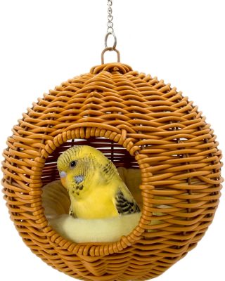Chewproof Steel Frame Bird Nest for Cage, Washable Small Bird Bed Hammock Hideout Lay Eggs Parakeet Nest Sleep, Parakeet Warm Bed House Hut for Lovebird, Canary, Budgie, Finch (Brown)