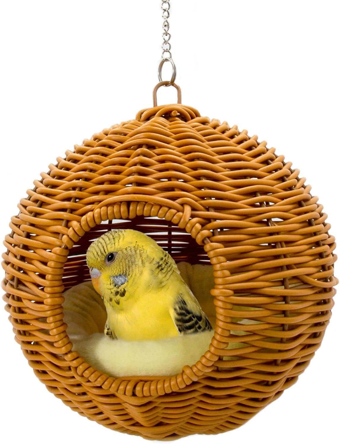 Chewproof Steel Frame Bird Nest for Cage, Washable Small Bird Bed Hammock Hideout Lay Eggs Parakeet Nest Sleep, Parakeet Warm Bed House Hut for Lovebird, Canary, Budgie, Finch (Brown)
