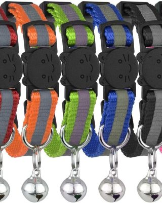 Reflective Cat Collar with Bell, Set of 6, Solid & Safe Collars for Cats, Nylon, Mixed Colors, Pet Collar, Breakaway Cat Collar Charms