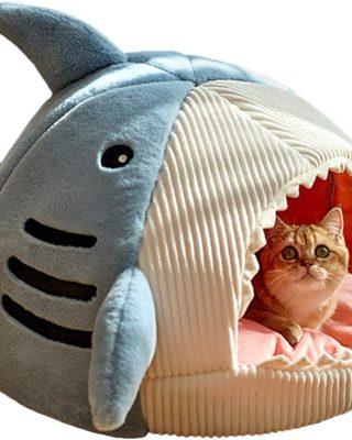 Shark Cat Beds, 2026 New Cute Winter Warm Soft Shark Mouth Pet Bed Cave,Covered Shark Heads Shaped Indoor Pet Nest for Cats, Small Dogs (Blue,L:for24 lbs cat)