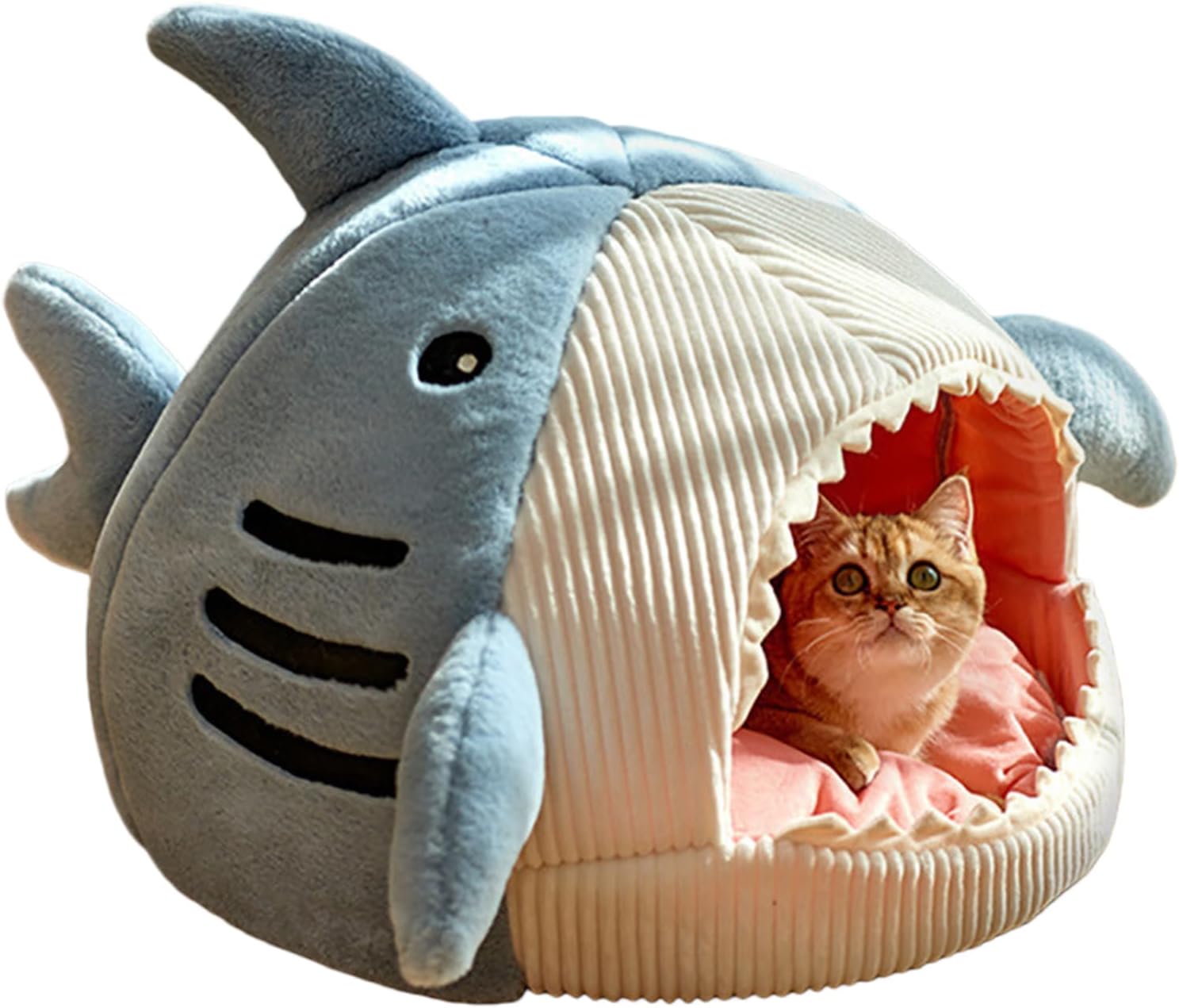 Shark Cat Beds, 2026 New Cute Winter Warm Soft Shark Mouth Pet Bed Cave,Covered Shark Heads Shaped Indoor Pet Nest for Cats, Small Dogs (Blue,L:for24 lbs cat)