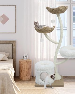 63” Tall Cat Tree Tower for Indoor Cats, Multi-Level Large Cat Climbing Furniture with Scratching Posts, Soft Perch, Cozy Cave, and Hanging Toys, Sturdy Design for Multi-Cat Households