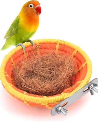 Bird Nest, Parrot Breeding Nest Bed with Natural Coconut Fiber Bedding for Budgie, Parakeet, Cockatiel, Conure, Lovebird, Canary, Finch, Small Birds