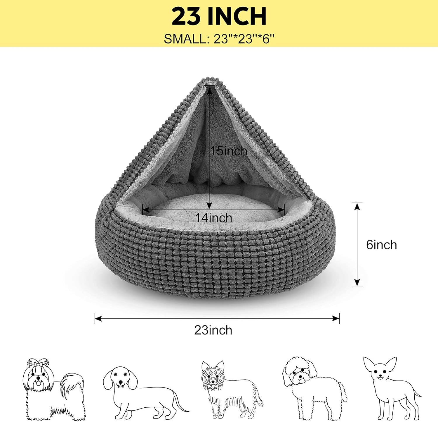 Small Dog Bed with Attached Blanket, Cozy Donut Cuddler Anti-Anxiety Hooded Pet Beds Calming Cave Bed. Orthopedic Round Puppy Beds for Dogs or Cats Washable, Anti-Slip Bottom, 23inch - Image 2