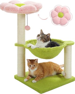 Flower Cat Tree, 28" Cat Tower with Cozy Flower Perch, Large Hammock for Indoor Small Cats, Cute Cat Tree with Sisal Scratching Post and Fur Toy Ball for Kittens, Pink