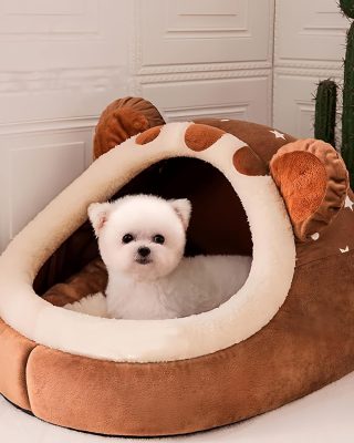 Winter Dog Bed Self-Warming Puppy House Cozy Cat Sleeping Tent Cave Beds Indoor Kitten Nest Kennel Hut for Small Medium Dog Cats
