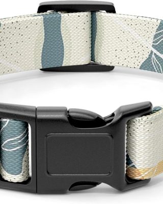 Dog Collar for Small Dogs, Cute Heavy Duty Adjustable Puppy Collar with Quick Release Buckle for Boy Girl & Female, Pet Accessories for Walking Running, S Length 3/4" Width, Abstract Leaves