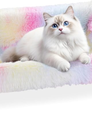 Plush Tie-Dye Cat Couch Bed, Pink Cat Sofa Bed Pet Sofa for Indoor Cats, Wooden Elevated Pet Sofa Bed Cat Chair for Kitty, Puppy or Small Animal