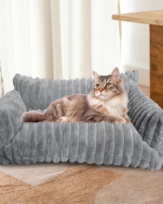 Cat Couch Bed for Pets, Washable Small Dog & Cat Beds for Indoor Cats, Soft Corduroy Plush, Fluffy Cute Cat Sofa Bed with Removable Cover, Cat Chair for Small Dog & Cat, 24inch, Grey