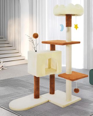 41 Inches Cat Tree Tower with Scratching Post, Tall Cat Trees for Indoor Cats Large Adult, Multi-Level Cozy Plush Cat Houses & Condo Furniture with Top Perch, Cats Climbing Towers(White)