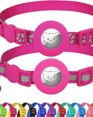 Reflective  Cat Collar, Breakaway Buckle, 2 Pack Lightweight  Holder Pet Collars with Bell, Adjustable 7.5-12.5 Inch for Girl Boy Cats Kitten Puppy, Hotpink