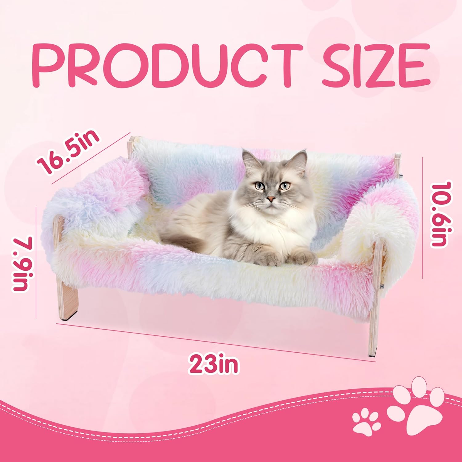 Plush Tie-Dye Cat Couch Bed, Pink Cat Sofa Bed Pet Sofa for Indoor Cats, Wooden Elevated Pet Sofa Bed Cat Chair for Kitty, Puppy or Small Animal - Image 2
