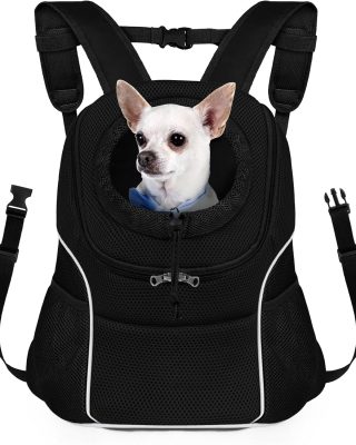 Pet Dog Carrier Backpack Small Dog Front Backpack Ventilated Dog Carrier Back Pack with Storage Pockets, Adjustable Straps & Safety Belt for Travel Hiking Outdoor (Size M: 5-9 lbs, All Black)