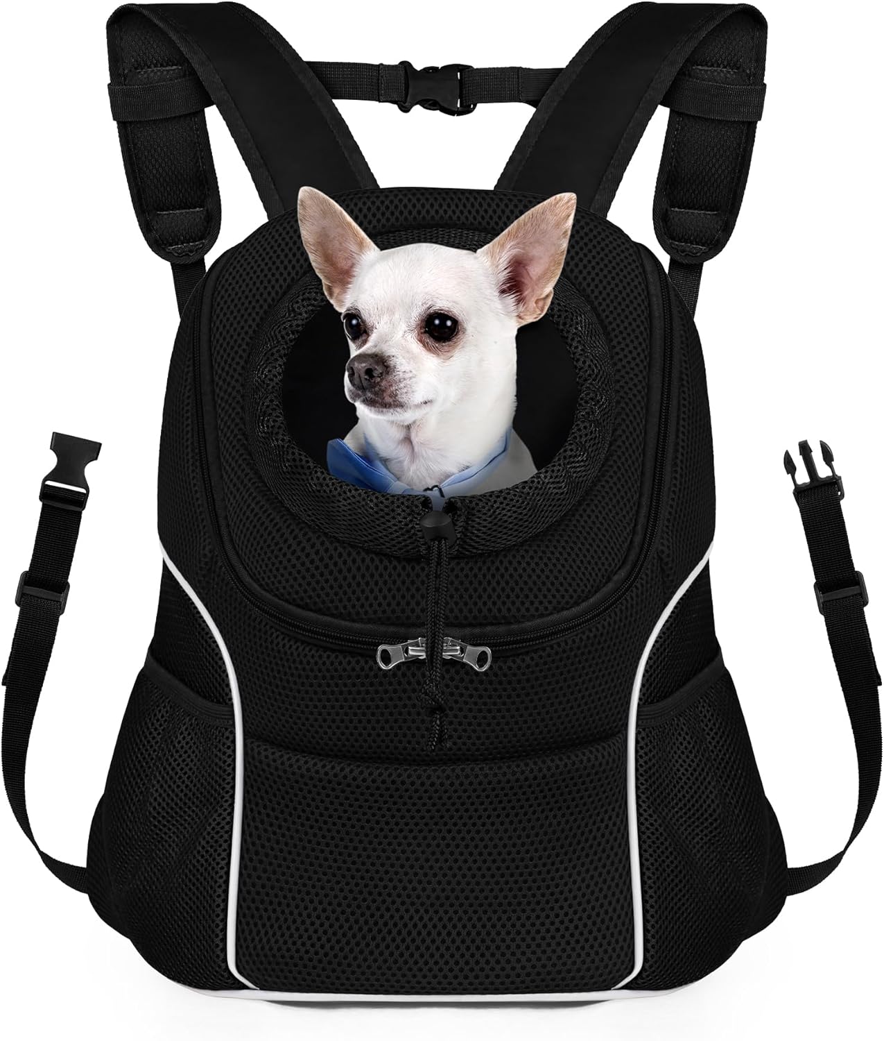 Pet Dog Carrier Backpack Small Dog Front Backpack Ventilated Dog Carrier Back Pack with Storage Pockets, Adjustable Straps & Safety Belt for Travel Hiking Outdoor (Size M: 5-9 lbs, All Black)