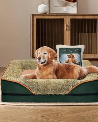 Large Dog Sofa Bed with Pillow, Orthopedic Pet Bed Elevated Couch with Removable Washable Cover Green  40x24x6.5 in