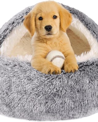 Hooded Dog Bed for Small Dogs, Nest Dog Beds, Washable Cute Cat Cave Bed, Cozy Nook Pet Bed for Dogs or Cats, Anti-Slip Puppy Bed Fits up to 22 lbs Pets(Grey, 20" x 20")