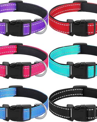 6 Pcs Reflective Dog Collar Soft Padded Breathable Adjustable Nylon Pet Collar with Safety Locking Buckle for Dogs Cats Puppy Pets Accessories(Small,Fresh Color)