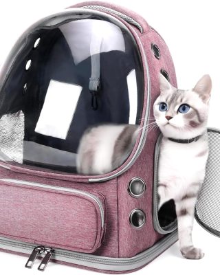 Breathable Cat Backpack Carrier, Large Space Cat Bubble Backpack for Kitty & Small Dog up to 18lbs, Foldable Cat Carrier Backpack, Transparent Airline Approved Carrier for Travel (Pink)