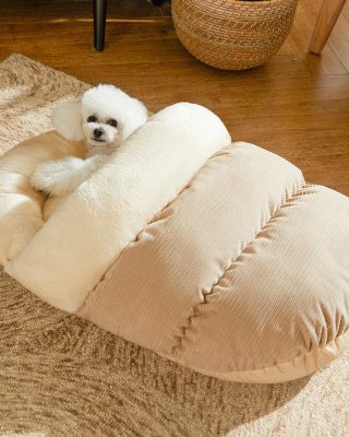 Bed for Dog and Cat, Pet Bed, Ultra Soft Cute Plush Slipper Cat Cave Bed, Anti Slip Warm Pet House Nest, Self-Warming, Ideal for Indoor Use - Fits up to 25lbs (30"X22", L, Light Brown)