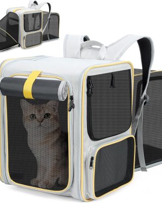 Cat Backpack Expandable Pet Carrier for Small Dogs Medium Cats Fit Up to 22 Lbs, Dog Backpack, Extendable Foldable Puppy Kitty Carrier for Travel, Hiking,Beige